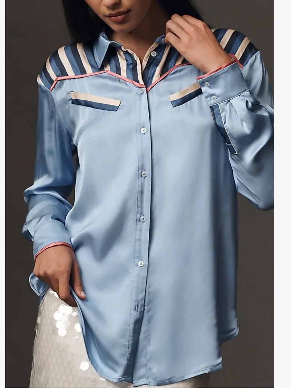 Anthropologie Maeve Western Cowboy Top Silky Sz L NEW